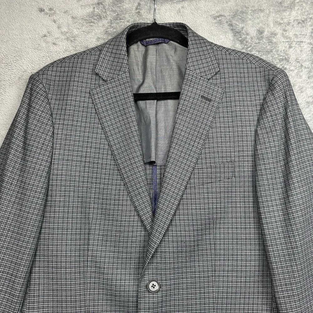 Michael Kors Blazer Jacket Men's 38R Gray Small Check Wool Blend Business Preppy